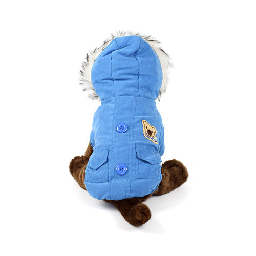 Bear Patch Fur Hood Coat in Blue