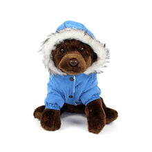 Bear Patch Fur Hood Coat in Blue