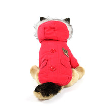 Bear Patch Fur Hood Coat in Red