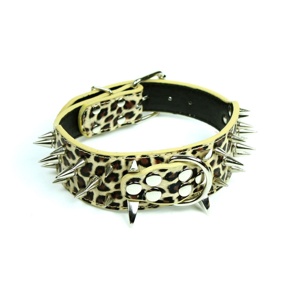 Leopard Print Spiked Collar in Khaki by The Paw Wag Company