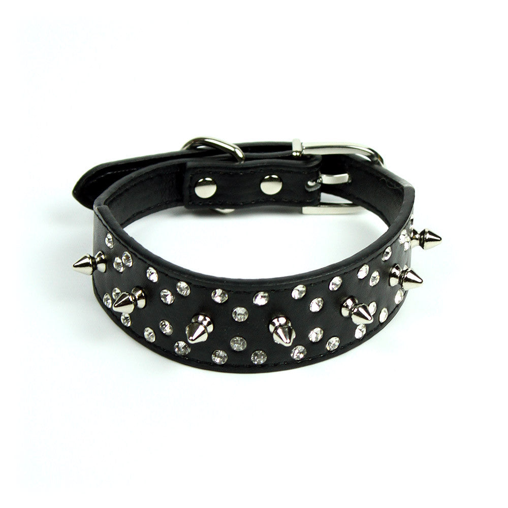 Rhinestones and Spikes Collar in Black by The Paw Wag Company