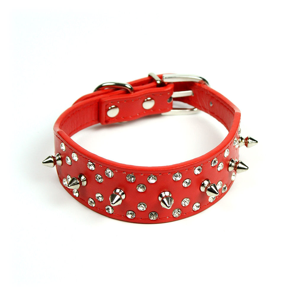 Rhinestones and Spikes Collar in Red by The Paw Wag Company